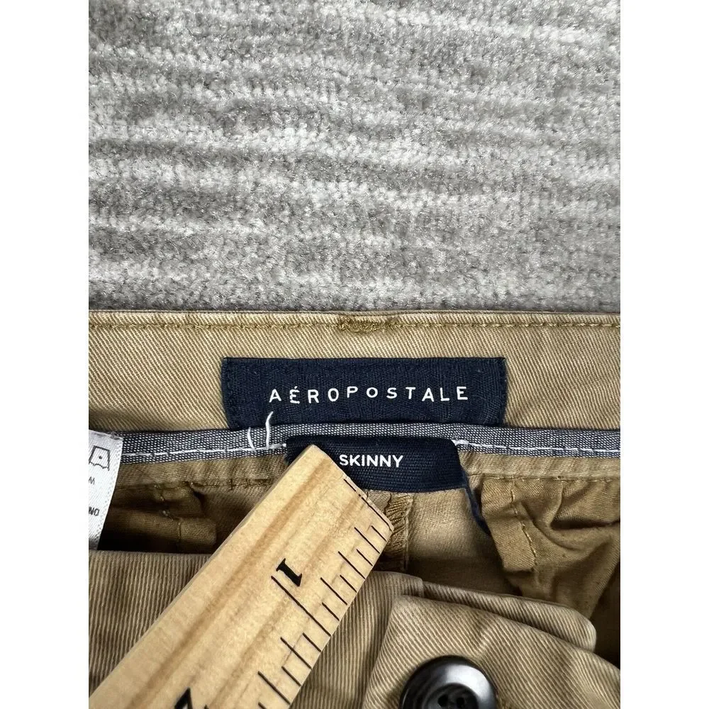 Aeropostale Pants Mens 27/28‎ Beige Skinny Cotton Blend Destroyed Knee Chino